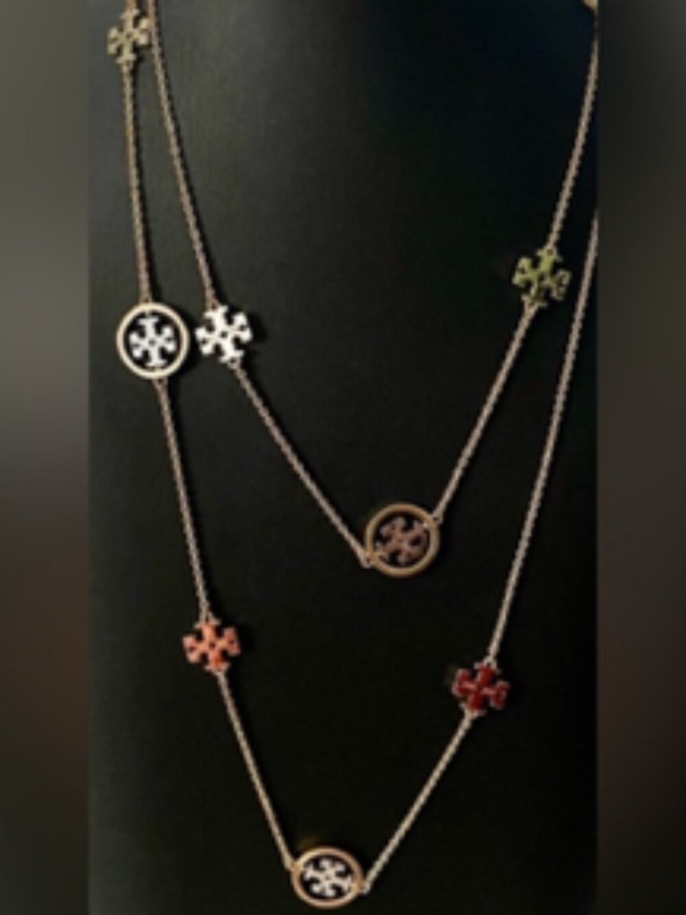 NWOT Tory Burch Miller Long Gold & Silver Logo Chain Necklace